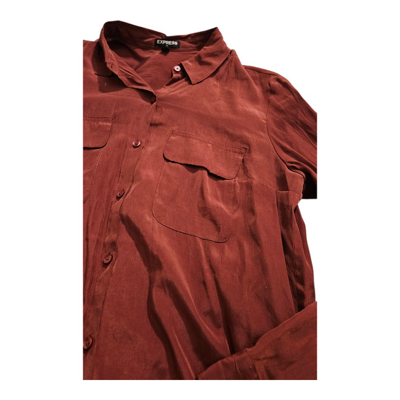 Express Women's Size Small Red Long Sleeve Button Up Shirt - Picture 2 of 8